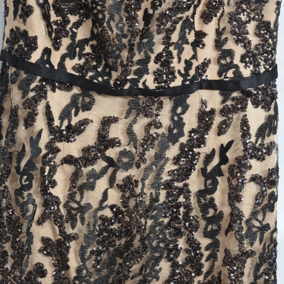 Strapless Sequined Lace Black on Nude Gown SZ 14 JS Collections - Picture 4 of 7